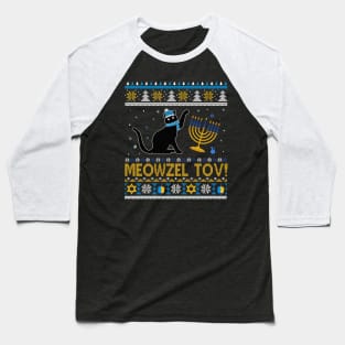 Meowzel Tov Black Cat Funny Hanukkah Chanukah Men Women Kids Baseball T-Shirt